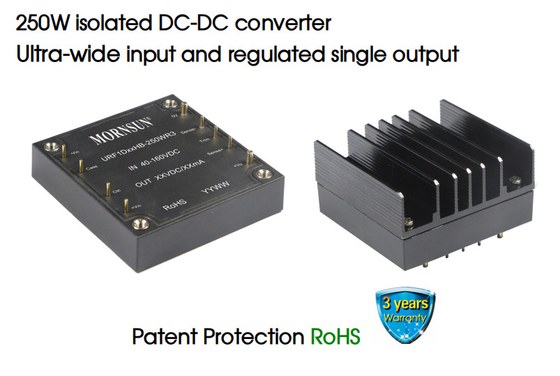 250W Isolated DC DC Converter Regulated Single Output Ultra Wide Input