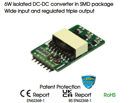 6W Automotive DC DC Converter Isolated Regulated In SMD Package Wide Input
