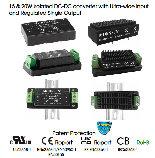 15W 20W DC DC Converter Module Wide Input Range Isolated Regulated Single Output