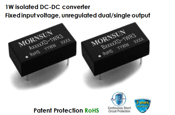 1.5kVDC High Efficiency DC DC Converter 1W Unregulated Isolated Dual Single Output