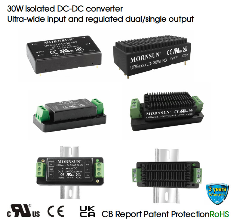 1000KHRS 30W DC DC Converter Regulated Dual Single Output